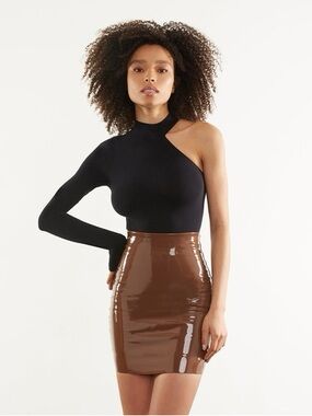 Commando Faux Patent Leather Mini Skirt Cinnamon